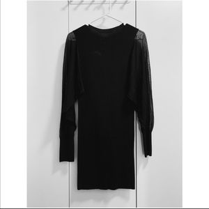 Zara Black Bodycon Dress w/ Sheer Balloon Sleeve